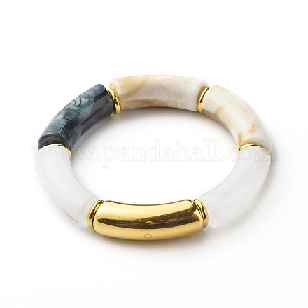 Bracelet extensible en grosses perles tubulaires incurvées BJEW-JB06683-05-1