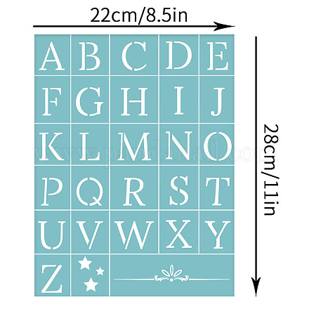 粘着性のシルクスクリーン印刷ステンシル  木に塗るため  DIYデコレーションTシャツ生地  26つのアルファベットと星  空色  28x22cm DIY-WH0173-041-1