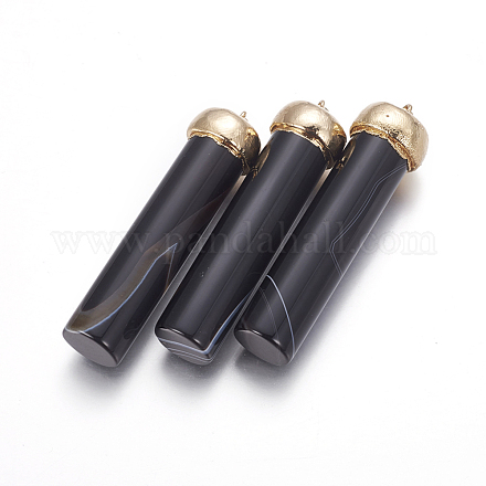 天然石瑪瑙ビッグサイズペンダントトップ  真鍮パーツ  コラム  ゴールドカラー  66x17~18mm  穴：5x8mm G-F614-05G-1
