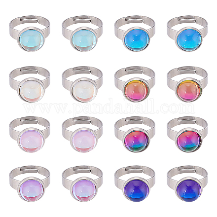 Dicosmetic 16pcs 8 colores medio redondo k9 anillo ajustable de vidrio RJEW-DC0001-13-1