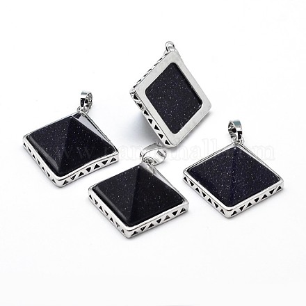 Rhombus Platinum Plated Brass Synthetic Blue Goldstone Pendants G-F228-13H-RS-1