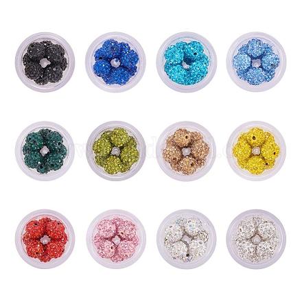 1 Packung mit 12 Farben Polymer Clay Strass Pave Disco Kugel Perlen Sets 10mm Durchmesser mit einzelnen Boxen RB-PH0004-01-1