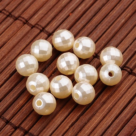Faceted Round Imitation Pearl Acrylic Beads OACR-L004-2699-1