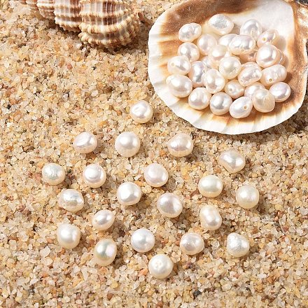 天然養殖淡水真珠ビーズ10個 研磨両側 貝殻色 7~8x6~7x5~6mm 穴：0.5mm