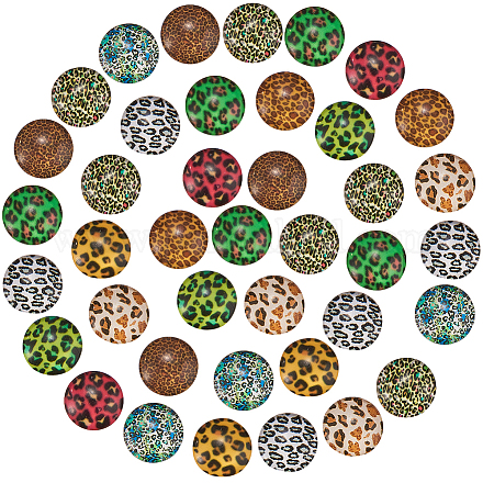 SUNNYCLUE 1 Box 100pcs 10 Colors Leopard Round Glass Cabochon 12mm Cabochons Domes Flatback for Jewellery Making Crafting Accessories GLAA-SC0001-04-1