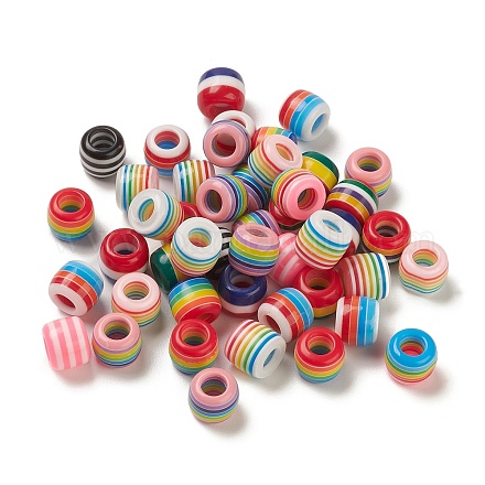 100Pcs Rainbow Striped Resin European Beads RESI-D051-01B-1