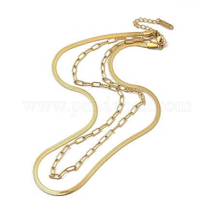 304 Doppelschicht-Halskette aus Edelstahl mit Büroklammer und Fischgrätenketten für Männer und Frauen NJEW-E046-01G-1