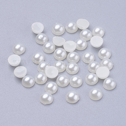 4mm半円形のアクリルカボションのネイルアート宝石の装飾  模倣パールスタイル  乳白色  サイズ：直径約4mm  厚さ2mm X-OACR-H001-3-1