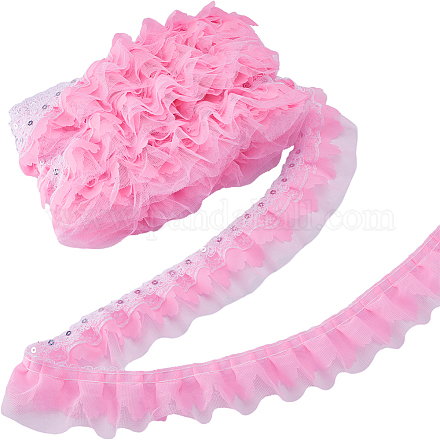 Лента из полиэстерового цветочного кружева с пайетками длиной 10 м OCOR-GF0003-34B-1