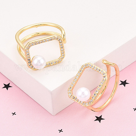 Латунные кольца-манжеты с микропаве и прозрачным цирконием для женщин KK-T074-25G-1