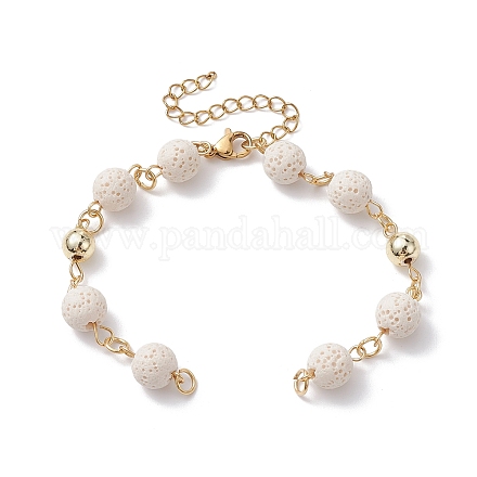Fabrication de bracelets en chaîne de perles rondes en pierre de lave naturelle teinte AJEW-JB01206-01-1