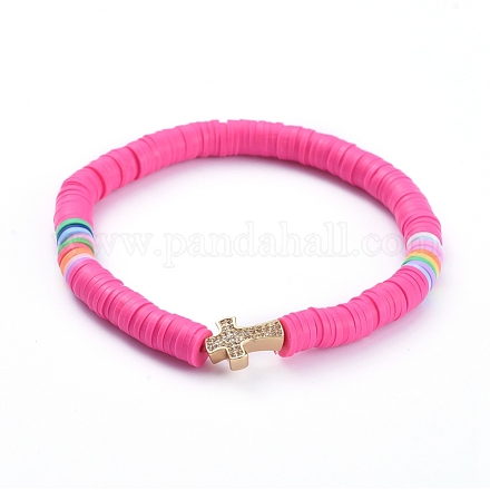 Bracelets extensibles faits main en pâte polymère heishi BJEW-JB05090-03-1