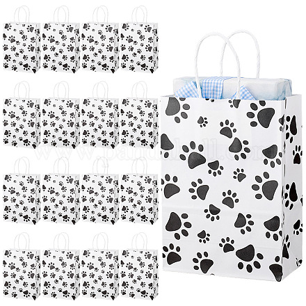 Прямоугольные бумажные пакеты для хранения с рисунком лапы и ручкой ABAG-WH0046-38B-1