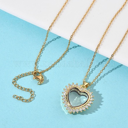 Подвеска в виде сердца из латуни с микропаве из прозрачных кубических цирконий и стекла NJEW-D341-01G-1