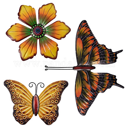Crafans 3d 3pcs 3 Stil Schmetterling & Blume Eisenornamente AJEW-CF0001-12B-1