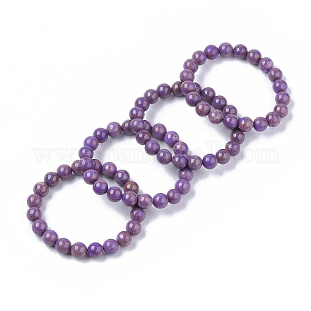 Natural Lepidolite/Purple Mica Stone Stretch Bracelets BJEW-S138-03A-02-1