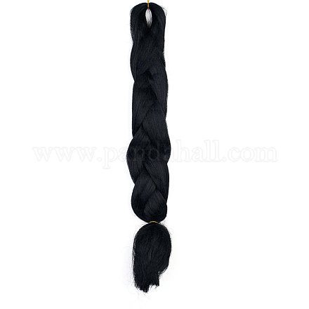 合成ジャンボオンブルブレードヘアエクステンション  編むためのかぎ針編みのツイストブレードの髪  耐熱高温繊維  女性のためのかつら  ブラック  24インチ（60.9cm） OHAR-G005-01C-1