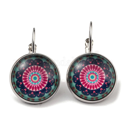 Серьги-рычаги из цветочного стекла с латунными штифтами EJEW-Q798-01W-1