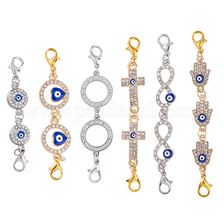 SUPERFINDINGS 6Pcs Alloy Extender Chain with Double Lobster Clasp Evil Eye Infinity Extender Locking Clasps Rhinestone Necklace Bracelet Extender Connector for Jewelry Making FIND-FH0007-63-1
