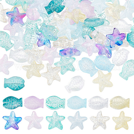SUNNYCLUE 1 Box 120Pcs Starfish Beads Fish Beads Glass Star Bead Sea Animal Loose Spacer Transparent Colorful Bead Double Sided Fish Beads for Jewelry Making Beading Supplies Bracelets DIY Craft GLAA-SC0001-72-1
