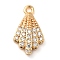 Brass Micro Pave Clear Cubic Zirconia Charms, Cadmium Free & Nickel Free & Lead Free, Shell Shape, Real 18K Gold Plated, 14x8x3mm, Hole: 1mm