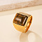 304 Stainless Steel and Natural Tiger Eye Finger Rings, Golden, Rectangle, US Size 7(17.3mm)