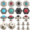 24 Sets 8 Style Alloy Buttons, with Synthetic Turquoise and Iron Screws, for Purse, Bags, Leather Crafts Decoration, Flower, Mixed Color, 13x11.5x6.5mm, Hole: 2.5mm, 3 sets/style