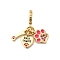 Brass Micro Pave Camellia Cubic Zirconia European Dangle Charms, with Colorful Enamel, Large Hole Pendants, Bone & Heart & Paw Print, Real 18K Gold Plated, 26mm, Hole: 4.5mm