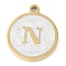 Ion Plating(IP) 201 Stainless Steel Pendants, with White Enamel, Real 18K Gold Plated, Flat Round with Letter, Letter N, 18.5x15.5x2mm, Hole: 1.6mm
