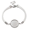 Faux Suede Double Cord Bracelet Making, with 304 Stainless Steel Round Tray, Stainless Steel Color, White, 7-1/4 inch(18.4cm), Tray: 20mm