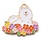 Animal Flower Alloy Enamel Pendants, Golden, Dog, 26x28x1mm, Hole: 1.8mm