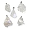 Electroplated Raw Natural Quartz Crystal Pendants, Nuggets Charms with Iron Findings, Platinum, Clear, 31~42x18~35x8~33mm, Hole: 6.5x4.5mm