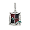 Brass Enamel Pendants, with Clear Cubic Zirconia, Rectangle Charm, Platinum, 25.5x19.5x6mm, Hole: 6x4mm