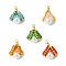 Shell Pearl Beads Glass Pendants, with Seed Beads & Golden 304 Stainless Steel Jump Rings, Shell Shape, Mixed Color, 19~21x14~16x12~13mm, Hole: 2.5mm