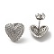 Rack Plating Heart Brass Micro Pave Cubic Zirconia Stud Earrings, Lead Free & Cadmium Free, Long-Lasting Plated, Real 18K Gold Plated, Platinum, 12x13mm