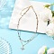 Brass Micro Pave Cubic Zirconia Star Pendant Natural Tourmaline Faceted Round Beaded & 304 Stainless Steel Satellite Chain Double Layer Necklaces, Golden, 15.04 inch(38.2cm)