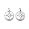 Brass Micro Pave Clear Cubic Zirconia Pendants, with Shell, Flat Round & Star Charms, Platinum, 19.5x14x4mm, Hole: 4x2mm