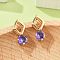 Rhombus & Flat Round Brass Micro Pave Cubic Zirconia Stud Earrings for Women, Cadmium Free & Lead Free, Long-Lasting Plated, Rack Plating, Golden, Blue Violet, 13.5x7mm