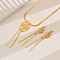 Stainless Steel Cross Tassel Necklace & Earring Sets for Women, Golden, Necklaces: 15.55 inch(39.5cm)