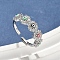 Brass Micro Pave Cubic Zirconia Cuff Rings for Women, Evil Eye, with Enamel, Real Platinum Plated, 6.5mm