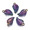 Rainbow Color Alloy Charms, Cadmium Free & Nickel Free & Lead Free, Leaf, 14x7x1mm, Hole: 1.2mm, 40pcs/box