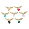 Transparent Glass Heart Pendants, Tibetan Style Alloy Angel Wing Charms, with 2Pcs 304 Stainless Steel Jump Rings, Antique Golden, Mixed Color, 23x50x7mm, Hole: 3.5mm