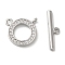Brass Micro Pave Clear Cubic Zirconia Toggle Clasps, Ring, Platinum, 17mm, Ring: 12x12x1mm, Hole: 0.9mm, Bar: 14x4x2mm, Hole: 0.9mm