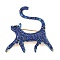 Alloy Rhinestone Lapel Pins for Backpack Clothes, Cat Shape, Golden, Dark Indigo, 42x41.5mm