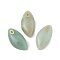 Natural Amazonite Pendants, Leaf Charms with 304 Stainless Steel Findings, PVD Vacuum Plating, Real 18K Gold Plated, 25x12.5x5mm, Hole: 2.5x1mm
