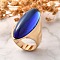 Resin Horse Eye Finger Rings, Golden Tone Alloy Statement Rings for Women, Cornflower Blue, US Size 8 1/2(18.5mm), Horse Eye: 37x13mm