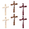 6Pcs 3 Colors Religion Cross Wood Big Pendants, Platinum Plated Alloy Jesus Cross Charms, Mixed Color, 126x69x16mm, Hole: 4mm, 2pcs/color