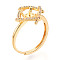 Rhombus Brass Micro Pave Clear Cubic Zirconia Cup Peg Ring Settings, Adjustable Ring Settings for Half Drilled Beads, Real 18K Gold Plated, Pin: 0.5mm, 14.3mm, Inner Diameter: 18~19mm