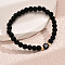 Alloy Resin Round Beaded Stretch Bracelets, Flat Round with Letter, Black, Golden, Letter H, 7-1/8 inch(18cm)