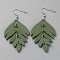 Wood Leaf Dangle Earrings, Long Drop Earrings with Iron Pins, Dark Sea Green, 80x38mm